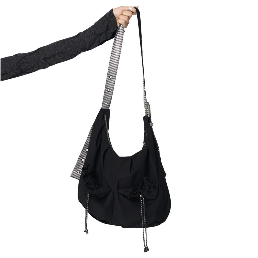 CONFUN double layer drawstring large pocket single shoulder large capacity crossbody bag image 1