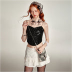 LA CRAWFISH Fashionable Retro Premium Glitter Bead Strap Top Exquisite Party Spicy Girl Top Female image 3