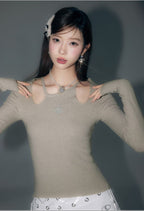 LA CRAWFISH2024 Winter New Collection Love Embroidered Silver Thread Fine Sparkling Hollow out Spicy Girl Knitted Sweater for Women image 3