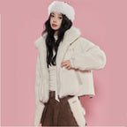 LA CRAWFISH Korean lazy 90 white duck down detachable fur collar PU leather down jacket winter thick coat for women image 1