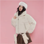 LA CRAWFISH Korean lazy 90 white duck down detachable fur collar PU leather down jacket winter thick coat for women image 2