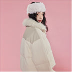 LA CRAWFISH Korean lazy 90 white duck down detachable fur collar PU leather down jacket winter thick coat for women image 3