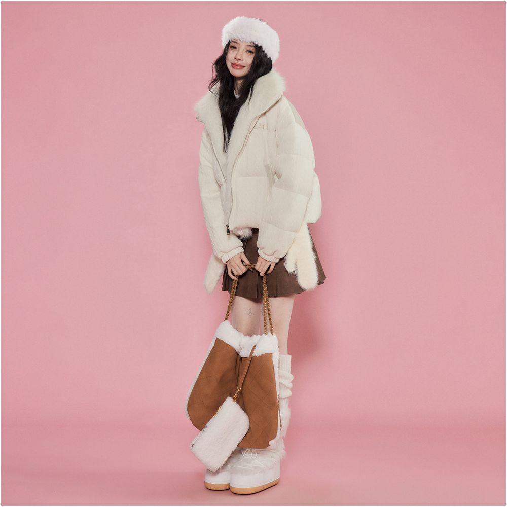 LA CRAWFISH Korean lazy 90 white duck down detachable fur collar PU leather down jacket winter thick coat for women image 4