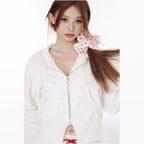 LACRAWFISH American retro bright silk wavy lace crescent pleated pocket demon horn hooded sweatshirt jacket image 2