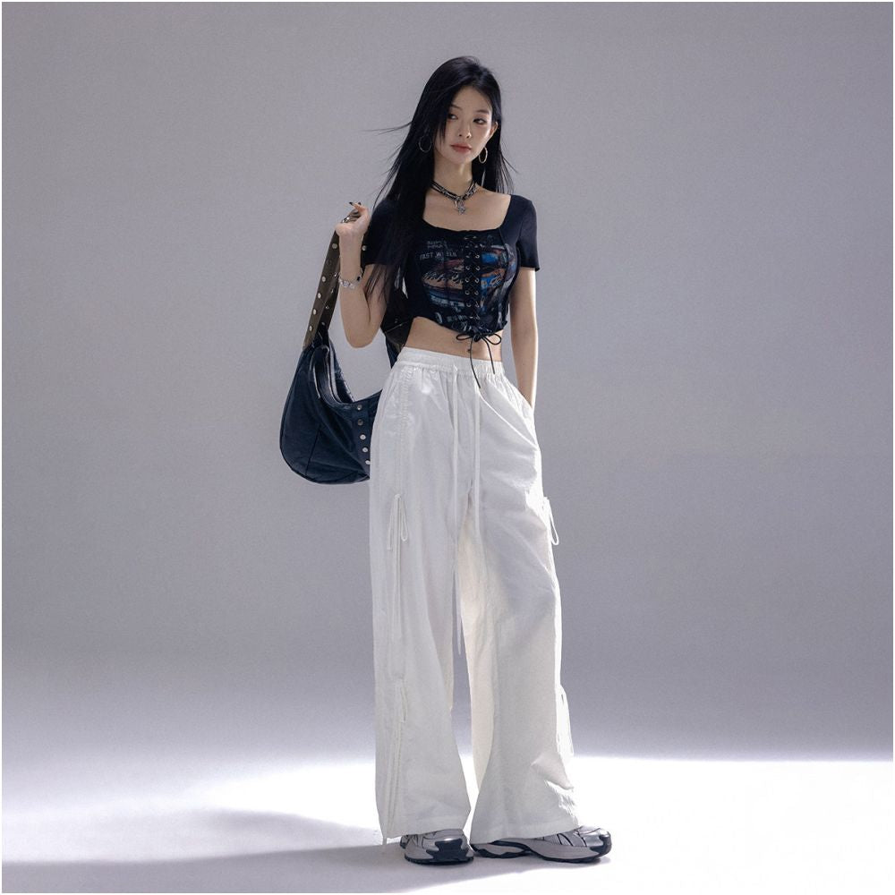 LA CRAWFISH Street Sports Lightweight Outdoor Wind Side Drawstring Versatile Wide Leg Loose Casual Pants for Women image 4