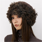 Plush fur basin hat imitating lamb fur bucket hat wearing fisherman s hat on both sides female winter image 2