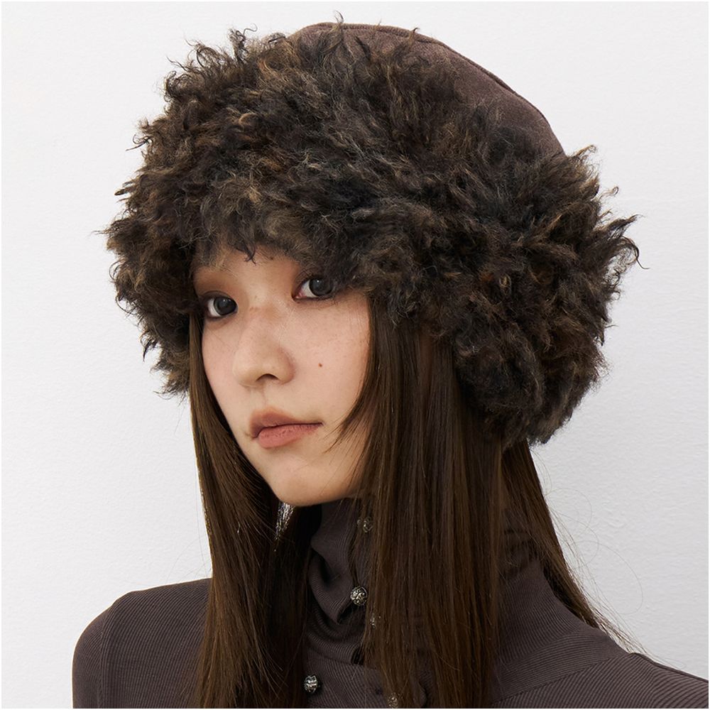 Plush fur basin hat imitating lamb fur bucket hat wearing fisherman s hat on both sides female winter image 2