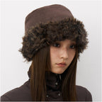 Plush fur basin hat imitating lamb fur bucket hat wearing fisherman s hat on both sides female winter image 0