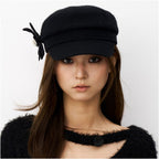 THELIGHT three dimensional flower wool woolen beret women s winter new black and white gray newsboy hat looks small on the face image 1