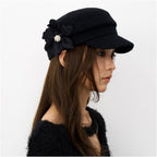 THELIGHT three dimensional flower wool woolen beret women s winter new black and white gray newsboy hat looks small on the face image 2