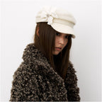 THELIGHT three dimensional flower wool woolen beret women s winter new black and white gray newsboy hat looks small on the face image 3