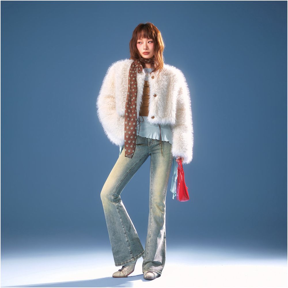 IVE LIZ Same Style CHUU Imitation Fur Integrated Coat for Women 2025 Winter Rice White Hairy and Environmentally Friendly Fur image 2
