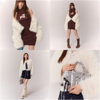 IVE LIZ Same Style CHUU Imitation Fur Integrated Coat for Women 2025 Winter Rice White Hairy and Environmentally Friendly Fur image 3