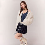 IVE LIZ Same Style CHUU Imitation Fur Integrated Coat for Women 2025 Winter Rice White Hairy and Environmentally Friendly Fur image 4