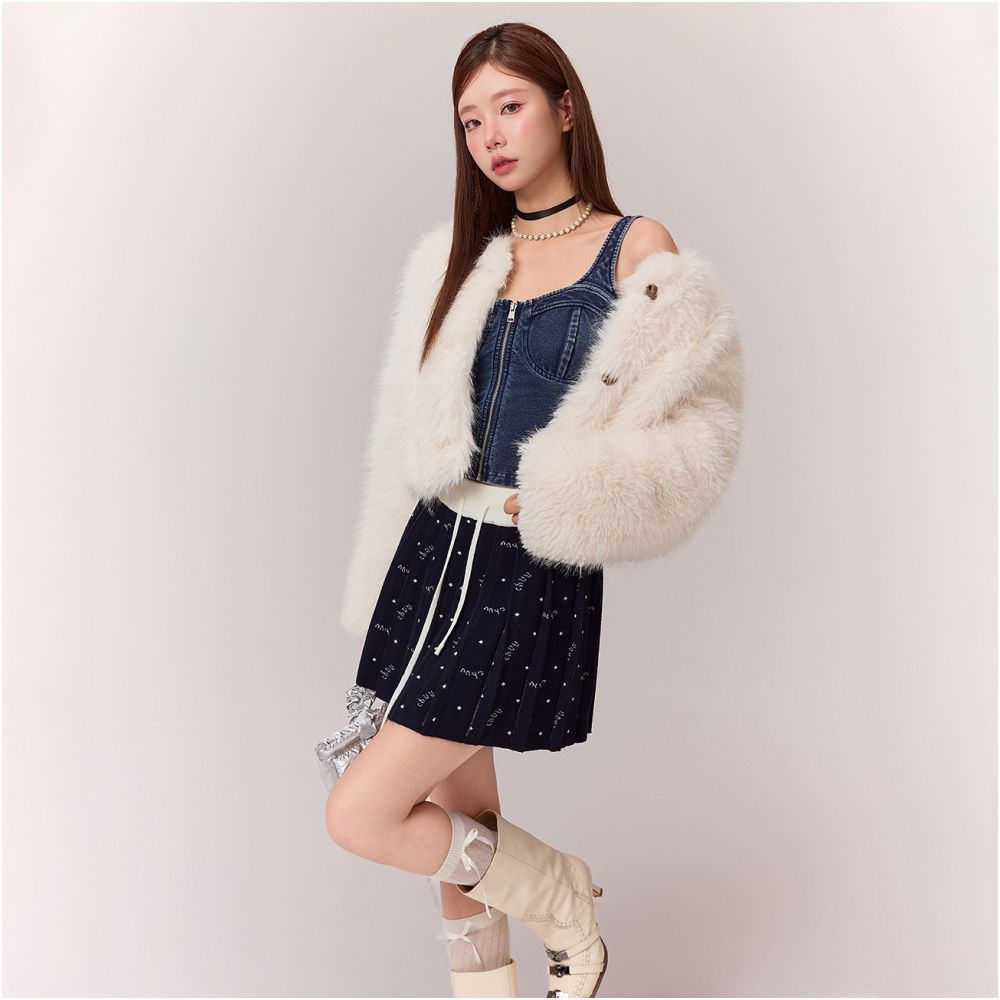 IVE LIZ Same Style CHUU Imitation Fur Integrated Coat for Women 2025 Winter Rice White Hairy and Environmentally Friendly Fur image 4
