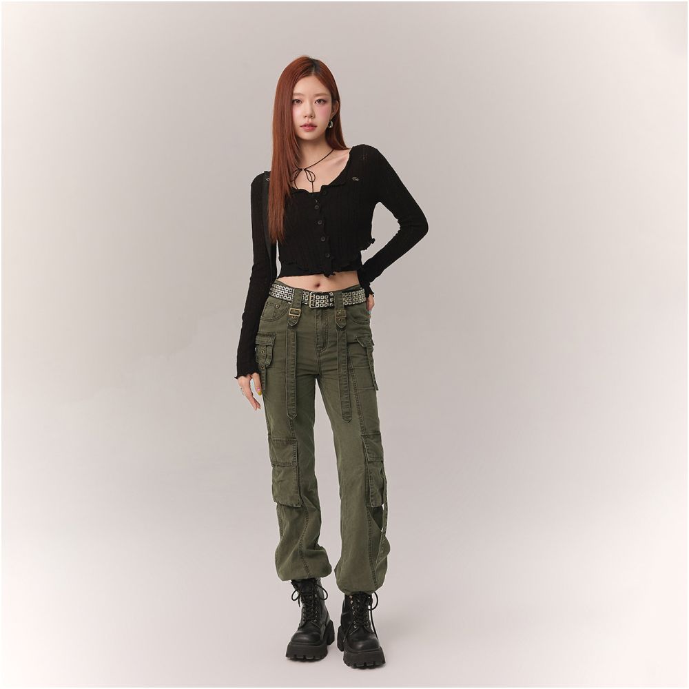 CHUU Mushroom Edge Long Sleeve Knitted Shirt for Women Autumn 2025 New Product Slim Fit Thin Short Cardigan Outer Top image 2