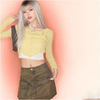 CHUU Mushroom Edge Long Sleeve Knitted Shirt for Women Autumn 2025 New Product Slim Fit Thin Short Cardigan Outer Top image 3