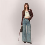 CHUU washed and ground white wide leg jeans for women in autumn 2025 new butterfly bow sequin letter embroidery pants image 2