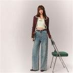 CHUU washed and ground white wide leg jeans for women in autumn 2025 new butterfly bow sequin letter embroidery pants image 4