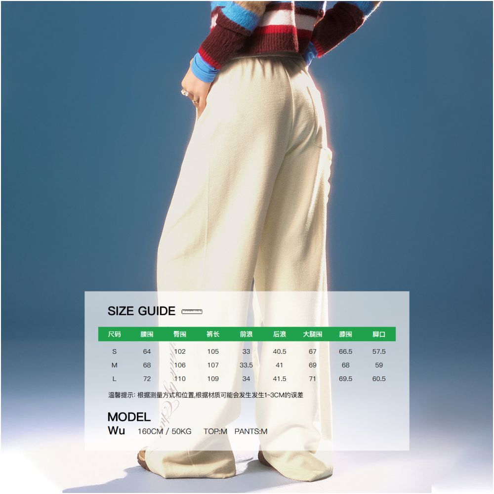 CHUU elastic waisted casual pants for women 2026 early spring new product letter printed asymmetrical ruffle edge splicing curved knife pants image 5