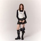 CHUU letter embroidered T shirt for women s autumn 2025 new product design sense lace splicing long sleeved pullover short top image 2