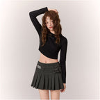 CHUU letter embroidered T shirt for women s autumn 2025 new product design sense lace splicing long sleeved pullover short top image 4