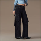 CHUU Women s White Painted Wide Leg Casual Pants Autumn 2025 New Arrival Eyelet Pockets Ribbon Straight Leg Cargo Pants image 4