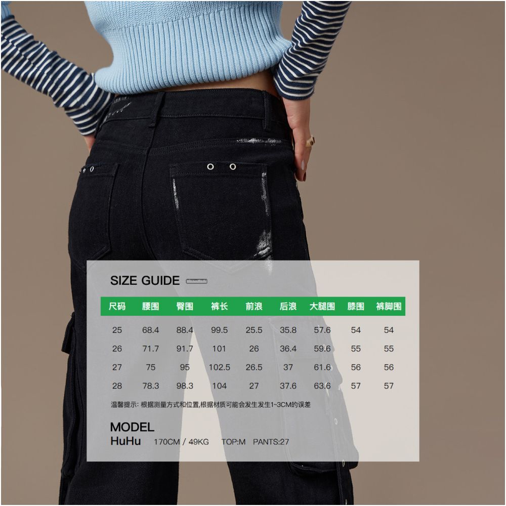 CHUU Women s White Painted Wide Leg Casual Pants Autumn 2025 New Arrival Eyelet Pockets Ribbon Straight Leg Cargo Pants image 5