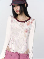 CONFUN original printed contrasting splicing rivet long sleeved top image 2