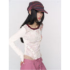 CONFUN original printed contrasting splicing rivet long sleeved top image 3