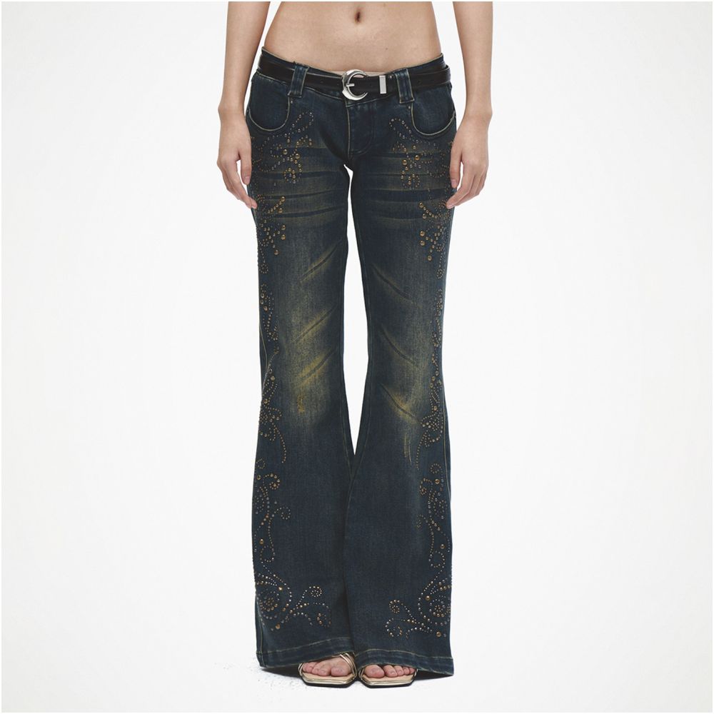 Faycui 25aw vintage hot pressed flared pants vintage personalized loose original jeans image 1