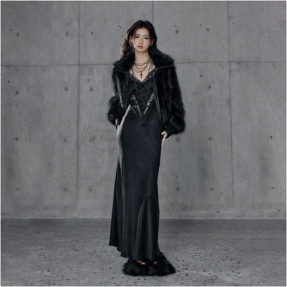 Low pixel black patchwork lapel plush short jacket long sleeved loose warm silhouette top image 4