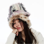 THELIGHT 24 Winter New Warm Hairy Fisherman s Hat Imitation Fur Hat Ear Protection Hair Plush Shows Face Size image 3