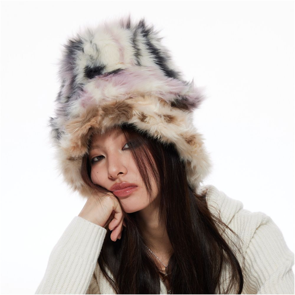THELIGHT 24 Winter New Warm Hairy Fisherman s Hat Imitation Fur Hat Ear Protection Hair Plush Shows Face Size image 3