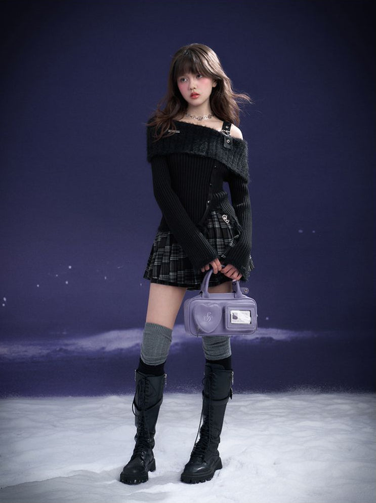 SagiDolls Girl s Fighting Spirit Black Feather Dream Pure Desire Black Off Shoulder Knit Top Valentine s Day Date Spring image 4