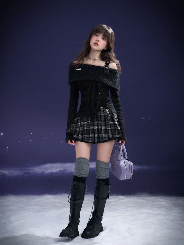 SagiDolls Girl s Fighting Spirit Black Feather Dream Pure Desire Black Off Shoulder Knit Top Valentine s Day Date Spring image 5