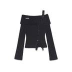 Black Feather Off-Shoulder Knit
