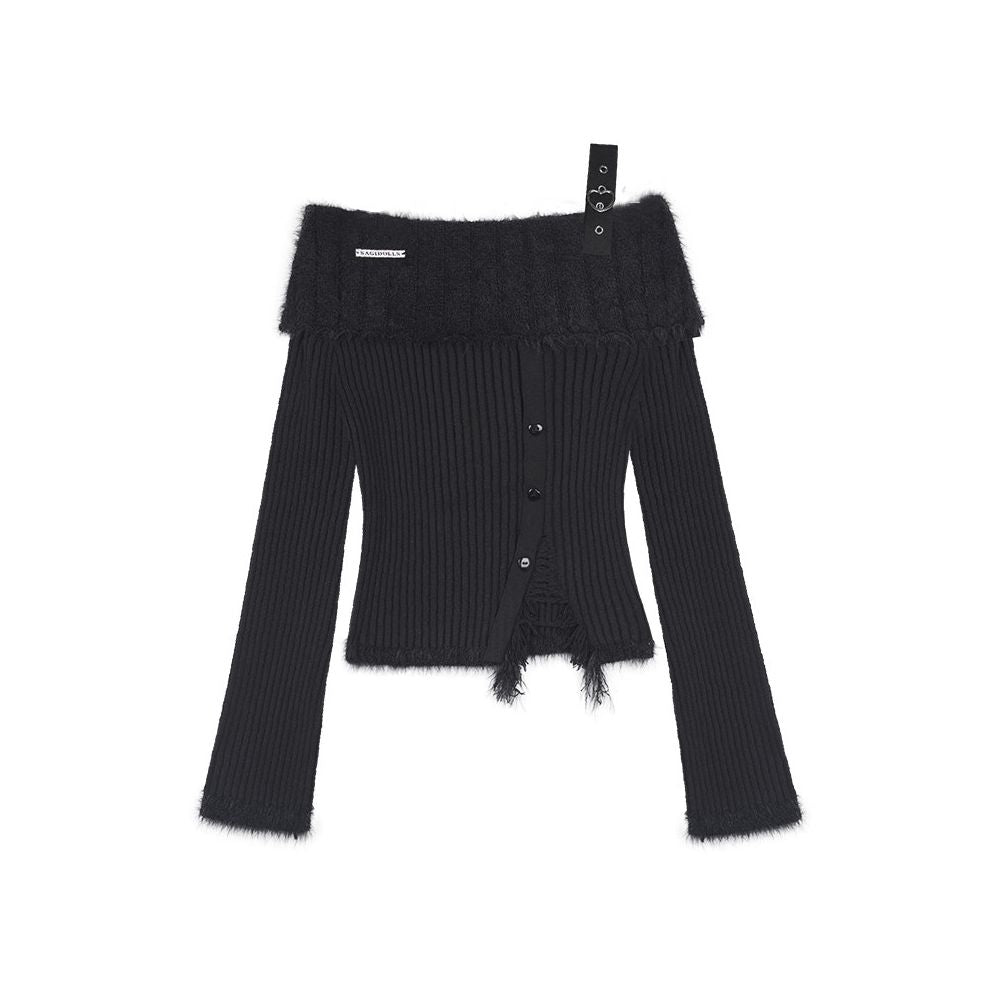 Black Feather Off-Shoulder Knit