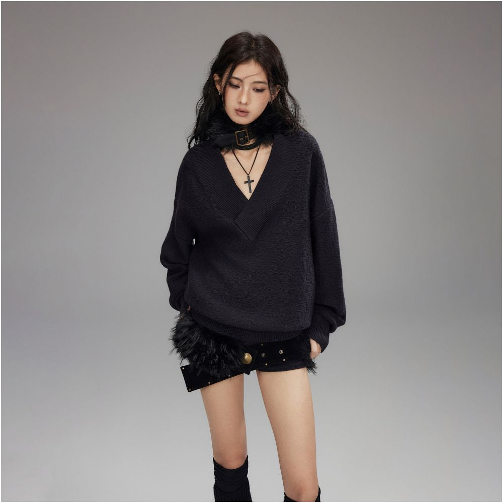 Low pixel black adjustable fur choker female imitation fox fur splicing Japanese buckle collar image 4