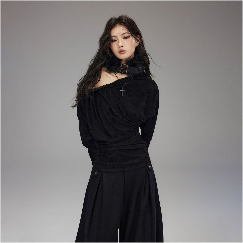 Low pixel black adjustable fur choker female imitation fox fur splicing Japanese buckle collar image 5