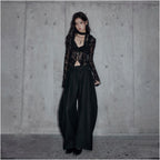 Low pixel velvet ruffled V neck shirt with a fitted waist and openwork mesh long sleeves thin and lightweight image 2