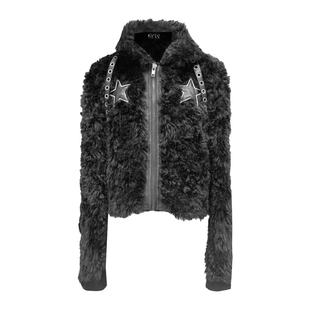 Gods plan God s plan Stand up collar split leather pentagram Dark metal fur fur cotton coat for women image 0