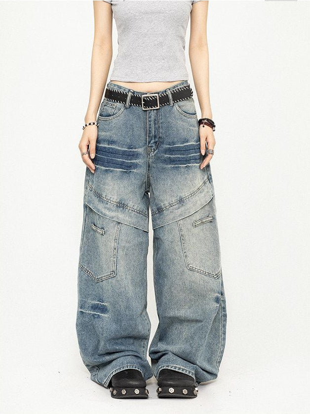 OCTTFLAB American Retro Washed Distressed Loose Wide Leg Jeans Rural Style Slimming Versatile Floor Length Pants image 3