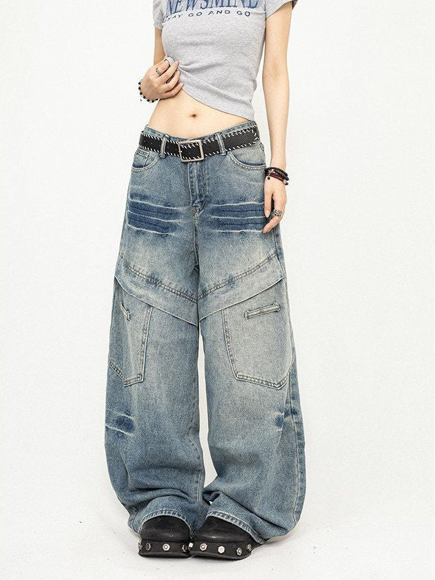 OCTTFLAB American Retro Washed Distressed Loose Wide Leg Jeans Rural Style Slimming Versatile Floor Length Pants image 4
