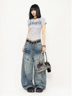 OCTTFLAB American Retro Washed Distressed Loose Wide Leg Jeans Rural Style Slimming Versatile Floor Length Pants image 5