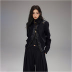 Low pixel wool stand up collar workwear woolen coat women s long sleeved loose splicing short top image 3