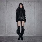 Low pixel wool stand up collar workwear woolen coat women s long sleeved loose splicing short top image 5