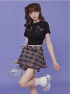 Sweet and spicy pleated shorts pink grid college style shorts sagidolls brand high waist leg length 2024 summer daily shorts image 4