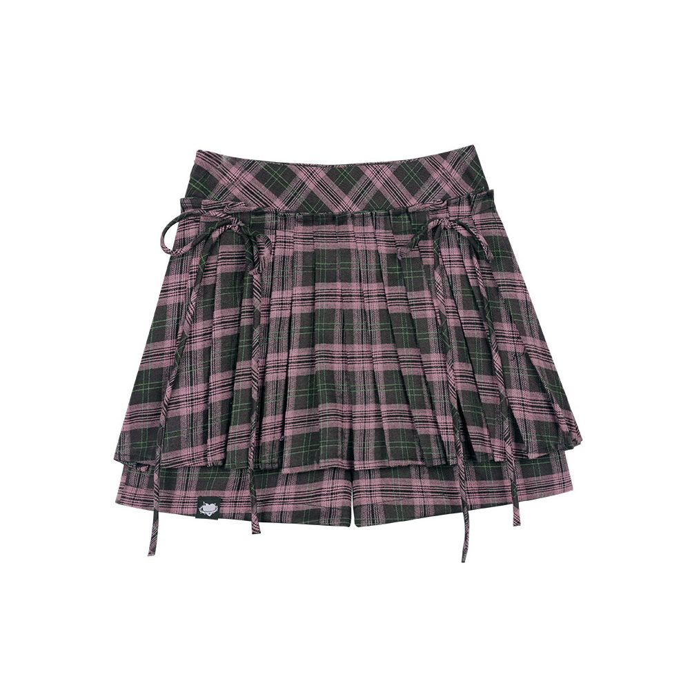 Sweet and spicy pleated shorts pink grid college style shorts sagidolls brand high waist leg length 2024 summer daily shorts image 5