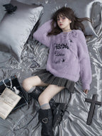 SagiDolls Girl Fighting Velvet Purple Rabbit Sweet Cool Purple V neck Strap Imitation Mink Hair Loose Sweater for Warmth image 2